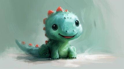 Watercolor cartoon cute little dinosaur