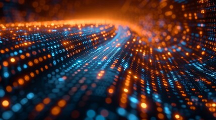 Obraz premium Discover a dynamic digital landscape where ones and zeros flow ly, symbolizing the revolutionary advancements in global connectivity and information exchange.