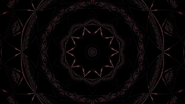 Abstract background moving stripes and flashing with shining light dots. Animation with circles,Abstract Kaleidoscope pattern with full colors. Magic mandala. 4k