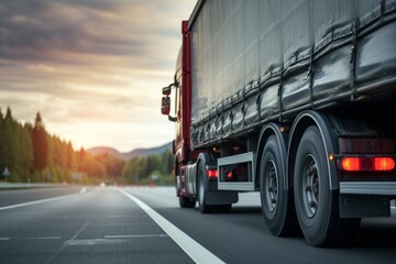 The semi-truck's bright headlights guide the driver through the dark night, ensuring the timely arrival of essential goods to businesses in need.