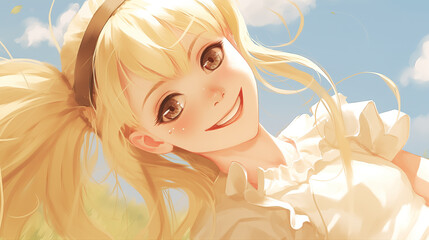 cute fairytale inspired blonde young anime girl, shy emotion