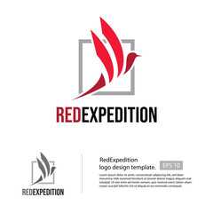 Red Expedition logo template with a simple bird silhouette in a red color for your expedition logo.
