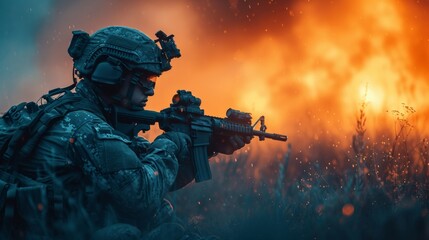 The soldier's high-tech HUD allowed for swift and strategic combat maneuvers, leading to a successful operation against the enemy forces.