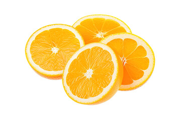 Fototapeta premium Whole orange fruit and his segments or cantles isolated on a Transparent background. Generative AI
