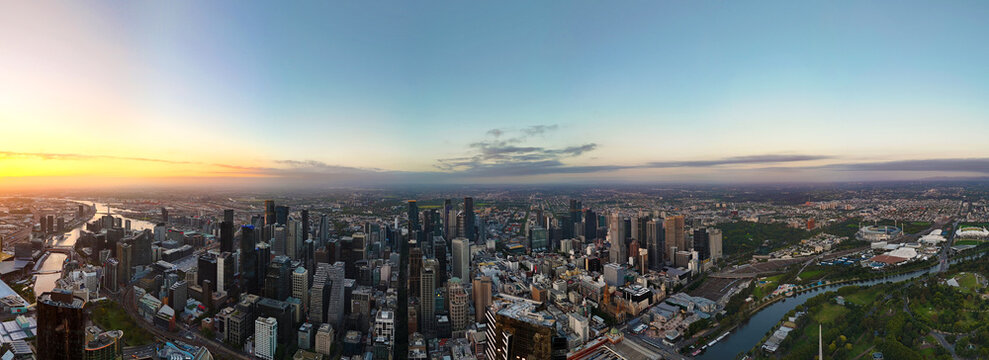 aerial view of Melbourne CBD . Central business district,  Australian city Landscape 