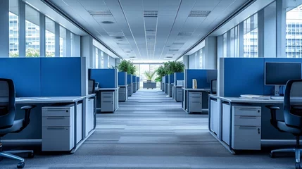 Fotobehang The corporate office thrives on a culture of monotony, as employees in suits shuffle between cubicles, adhering to the rigid structure of their work environment. © tonstock