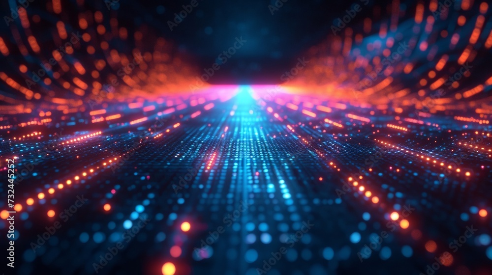 Poster illuminated lines of advanced digital connectivity create a dynamic flow of information, symbolizing