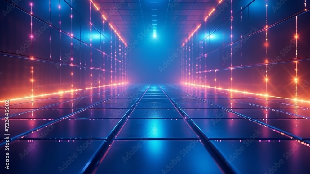 Poster step into a world where blue gradients and sleek grids combine to create a tranquil yet dynamic visu
