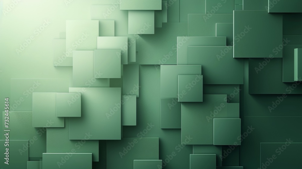 Poster this abstract green background with rectangular boxes showcases a blend of art and geometry, adding 