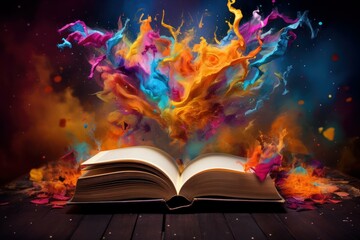 Obraz na płótnie Canvas Captivating Open magic book colorful. School story. Generate Ai