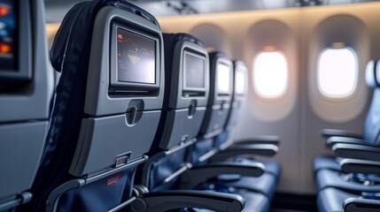 Experience the ultimate comfort and entertainment on your next flight with our modern airplane seats, equipped with personal LCD screens for an immersive movie experience.