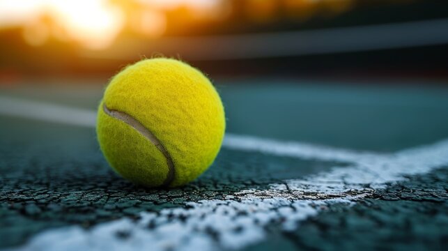 Get in the game with this neon yellow tennis ball, ready for intense play on a lush green professional court, with room for your own touch.