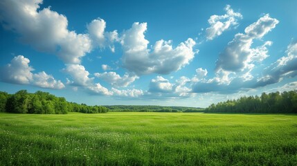 Obraz premium Escape the chaos of city life and find serenity in the expansive green fields and woods of the countryside, where nature's peace and beauty await.