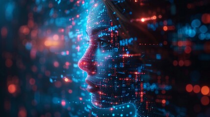 Experience the future of technology with AI-driven digital transformation, where virtual data streams and  integration create a modernized user experience.