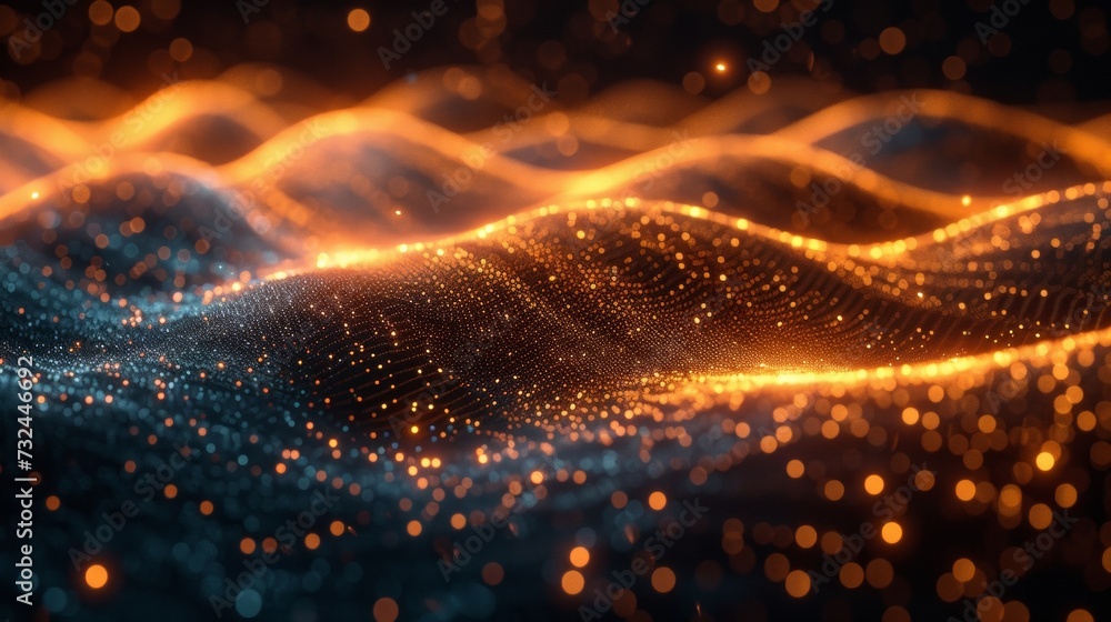 Poster experience the fusion of science and art with this stunning gold mesh background, where every line a