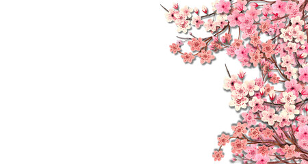 Pink Japanese Cherry Blossom Flowers Background, Sakura Flowers background, Decoration desktop at right side. 