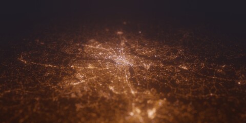 Street lights map of Richmond (Virginia, USA) with tilt-shift effect, view from south. Imitation of macro shot with blurred background. 3d render, selective focus