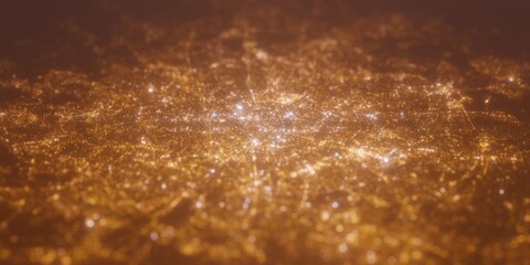 Street lights map of Paris (France) with tilt-shift effect, view from north. Imitation of macro shot with blurred background. 3d render, selective focus