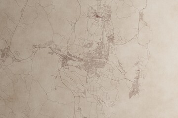 Map of Ulsan (South Korea) on an old vintage sheet of paper. Retro style grunge paper with light coming from right. 3d render