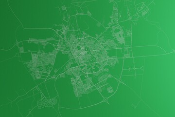 Map of the streets of Medina (Saudi Arabia) made with white lines on green paper. Rough background. 3d render, illustration