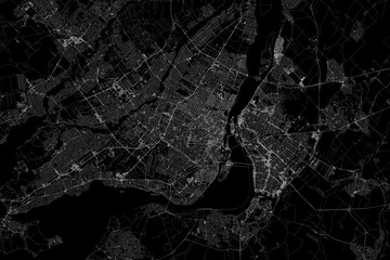 Stylized map of the streets of Montreal (Canada) made with white lines on black background. Top view. 3d render, illustration