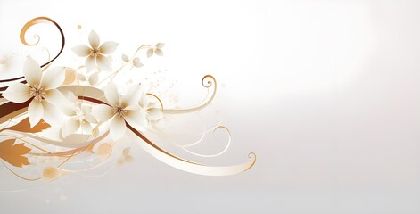 serene white textured background with gold swirl and white flower border