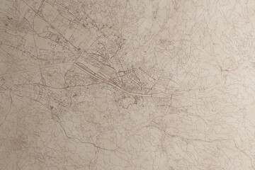 Obraz premium Map of Florence (Italy) on an old vintage sheet of paper. Retro style grunge paper with light coming from right. 3d render