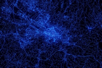 Street map of Florence (Italy) made with blue illumination and glow effect. Top view on roads network - obrazy, fototapety, plakaty