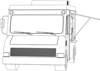 sketch with black lines on a white background of a bus selling ice cream vector