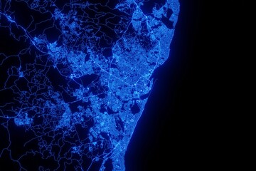 Street map of Recife (Brazil) made with blue illumination and glow effect. Top view on roads network - obrazy, fototapety, plakaty
