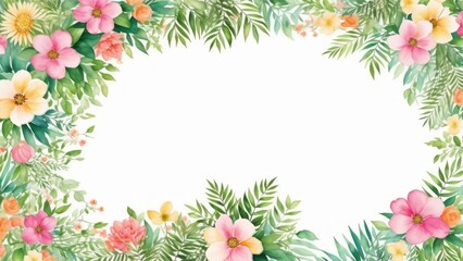 Fototapeta na wymiar Abstract watercolor green background with plants and flowers. Pastel green wallpaper. Illustration, AI Generated