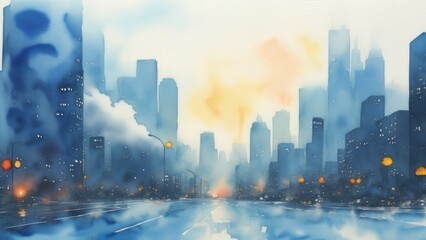 black city watercolor illustration. polluted city, smoke, ecological problem, isolated on white. city. Illustration, AI Generated