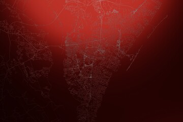 Street map of Wilmington (North Carolina, USA) engraved on red metal background. Light is coming from top. 3d render, illustration