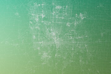 Map of the streets of Columbus (Ohio, USA) made with white lines on yellowish green gradient background. Top view. 3d render, illustration - obrazy, fototapety, plakaty
