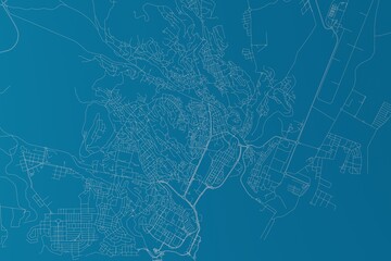 Map of the streets of Praia (Cape Verde) made with white lines on blue background. 3d render, illustration - obrazy, fototapety, plakaty