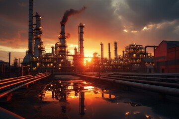 Resilient Petrochemical operator at sunset. Power operator. Fictional person. Generate Ai - obrazy, fototapety, plakaty
