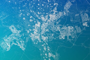 Map of the streets of Cairo (Egypt) made with white lines on greenish blue gradient background. 3d render, illustration - obrazy, fototapety, plakaty