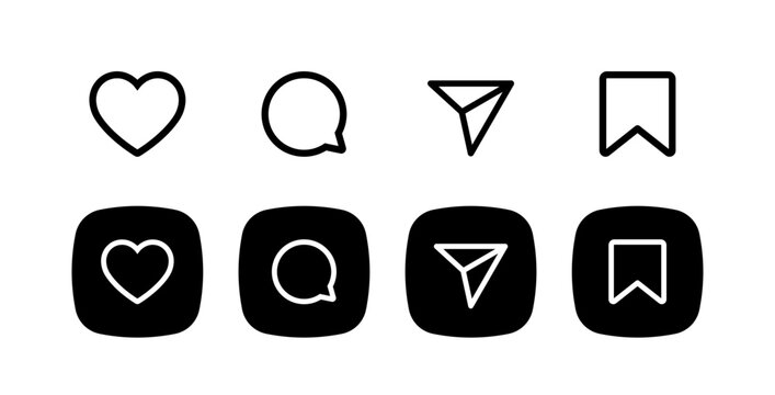 Set Of Generic Social Media User Interface Icons. Like, Comment, Share And Save Icons. Social Media Flat Icon. Vector