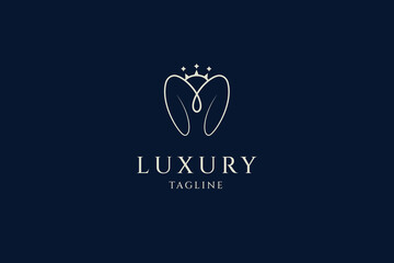 Dental icon linear line art logo design with luxury Crown
