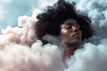 Tender black woman in the clouds.