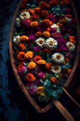 AI generated illustration of a picturesque boat filled with a vibrant array of flora