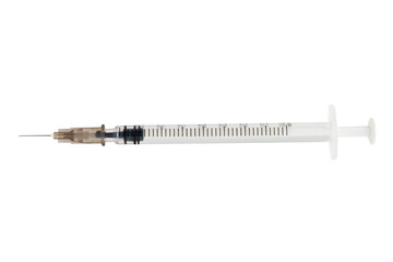 Insulin syringe with needle on empty background