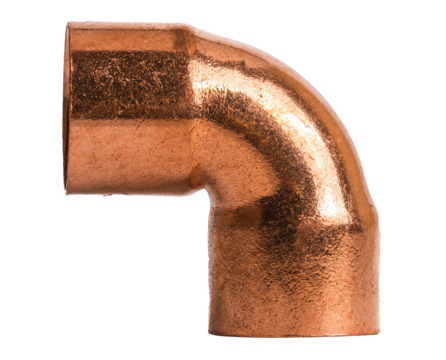 Copper pipe fitting isolated on white or transparent background 