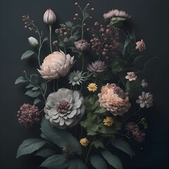 AI generated illustration of art of pastel flowers in vintage bohemian style
