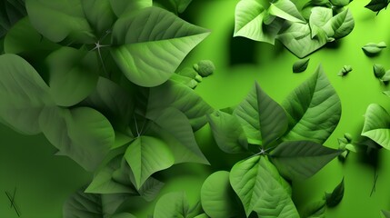 AI generated illustration of green leaves on a green surface