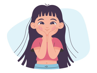 Girl showing mercy, cute child look, vector illustration