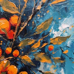 Abstract Oil Painting of Fruits and Foliage