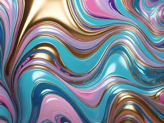 Composiciones abstractas y relucientes con una fusión fluida de colores metálicos y esferas reflectantes - obrazy, fototapety, plakaty