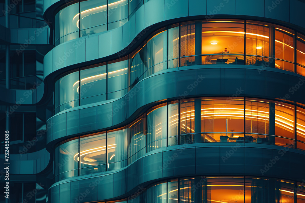 Poster office building at night. background image. created with generative ai technology