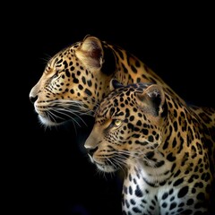 AI generated illustration of two leopards on a dark background